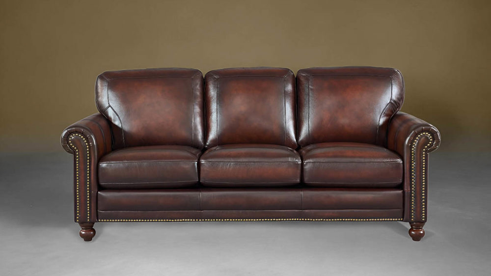 Hampton Brown Leather Sofa Nailhead
