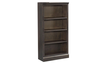 60" tall bookcase with 4 fixed shelves in ghost black wood finish