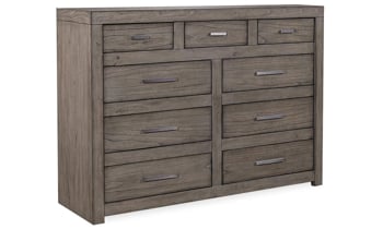 Contemporary 9-drawer dresser with industrial bar pulls in Graystone finish