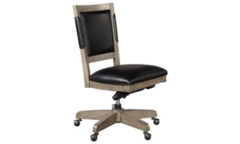 Contemporary 27-inch office chair with adjustable base and casters with black vegan leather upholstery and Graystone finish.
