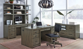 Full Aspenhome office furniture set in Graystone finish