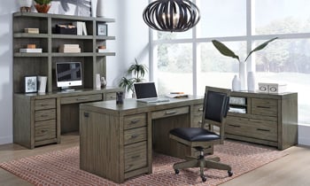Full Aspenhome office furniture set in Graystone finish