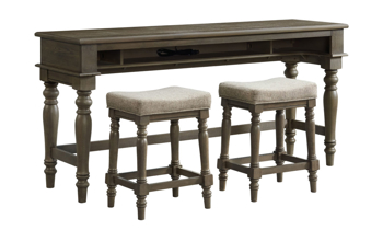 Sofa bar table set looks great in any living room or entryway and features a built-in electrical outlet.