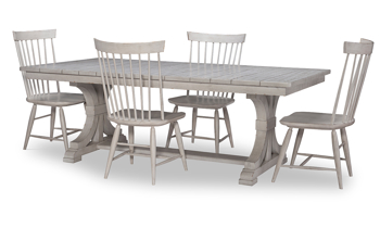 Belhaven Dining Set in white comes with a trestle table and 4 side chairs.