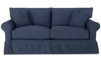 84" wide indigo sofa with a hidden pull out sleeper.