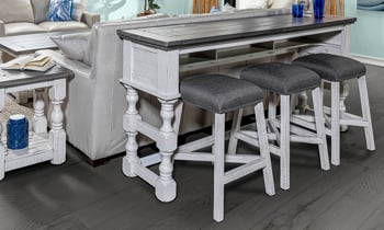 Bar table and 3 stools in a Stone Ivory and Gray finish.