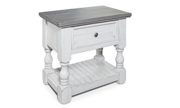 Stone Ivory and Gray nightstand. Outlet bedroom furniture.