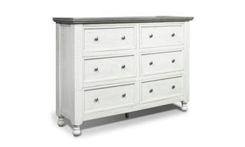 Stone Ivory and Gray dresser and mirror. Affordable bedroom furniture.