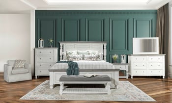 Stone Ivory and Gray bedroom furniture set. Affordable king size bedroom set.