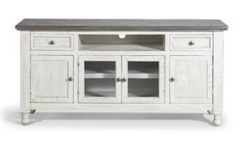 Solid wood media console with lots of storage.