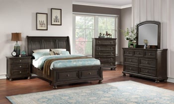Sleigh storage bed from the Newbury Laurel collection in a dark brown finish.