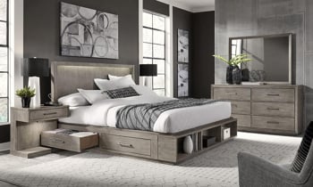Platinum Gray Linen King Bookcase Bedroom Set