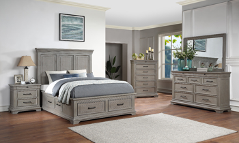Weathered Gray dresser with 9 drawers.