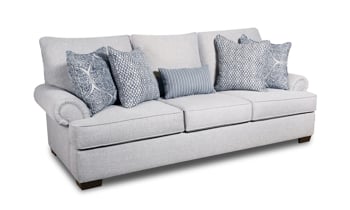Light Gray traditional sofa with coordinating patterned throw pillows