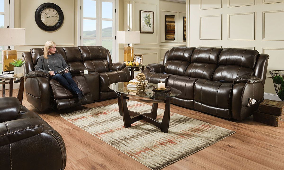 Walnut Leather Living Room Sets