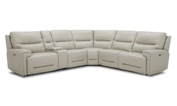 Leather sectional in cream with 3 power recliners. Find more leather sectionals at great prices.