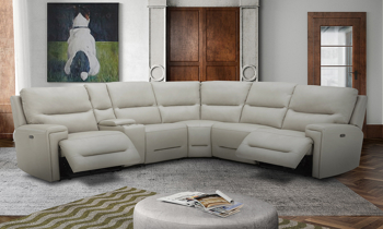 Leather power reclining sectional in cream. Shop top-grain leather sectionals at outlet prices.