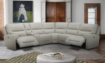 Leather power reclining sectional in cream. Shop top-grain leather sectionals at outlet prices.