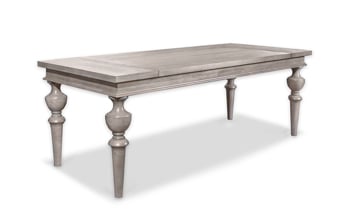 Costal and casual dining room table from Designworks in a neutral Gray.
