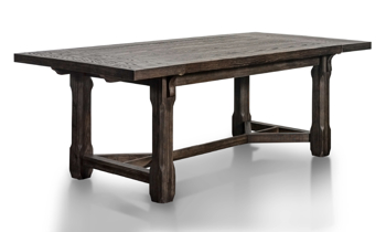 Dark brown table from Designworks has a distressed Bark Brown wire finish.
