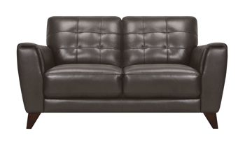 Top-grain leather loveseat with button tufting from Violino Furniture in a Pewter hue.