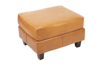 American-made top grain leather ottoman in a warm Butterscotch brown color.