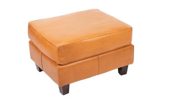 American-made top grain leather ottoman in a warm Butterscotch brown color.