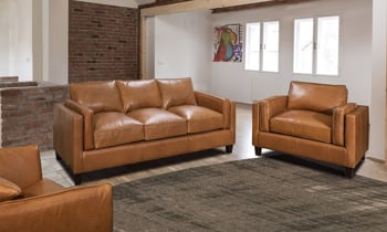 Room scene of Taos Butterscotch top grain leather sofa and chair.
