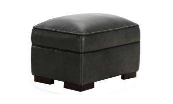 Modern plush 31-inch ottoman with wood feet in Gray top-grain leather