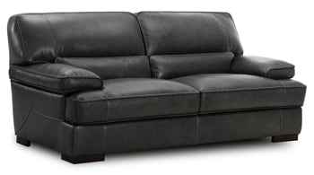 Kipling Gray contemporary leather living room set includes sofa, loveseat, chair and ottoman.