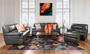 Kipling Gray Top-Grain Leather Gray 90-Inch Contemporary Sofa