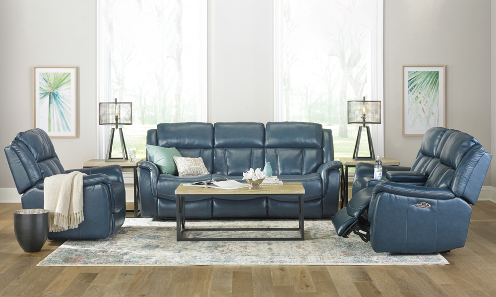 Blue Leather Power Reclining Set