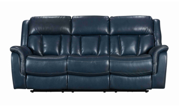 Blue leather power reclining sofa would look great in almost any living room.
