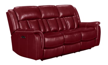 Red leather power reclining sofa would look great in almost any living room.