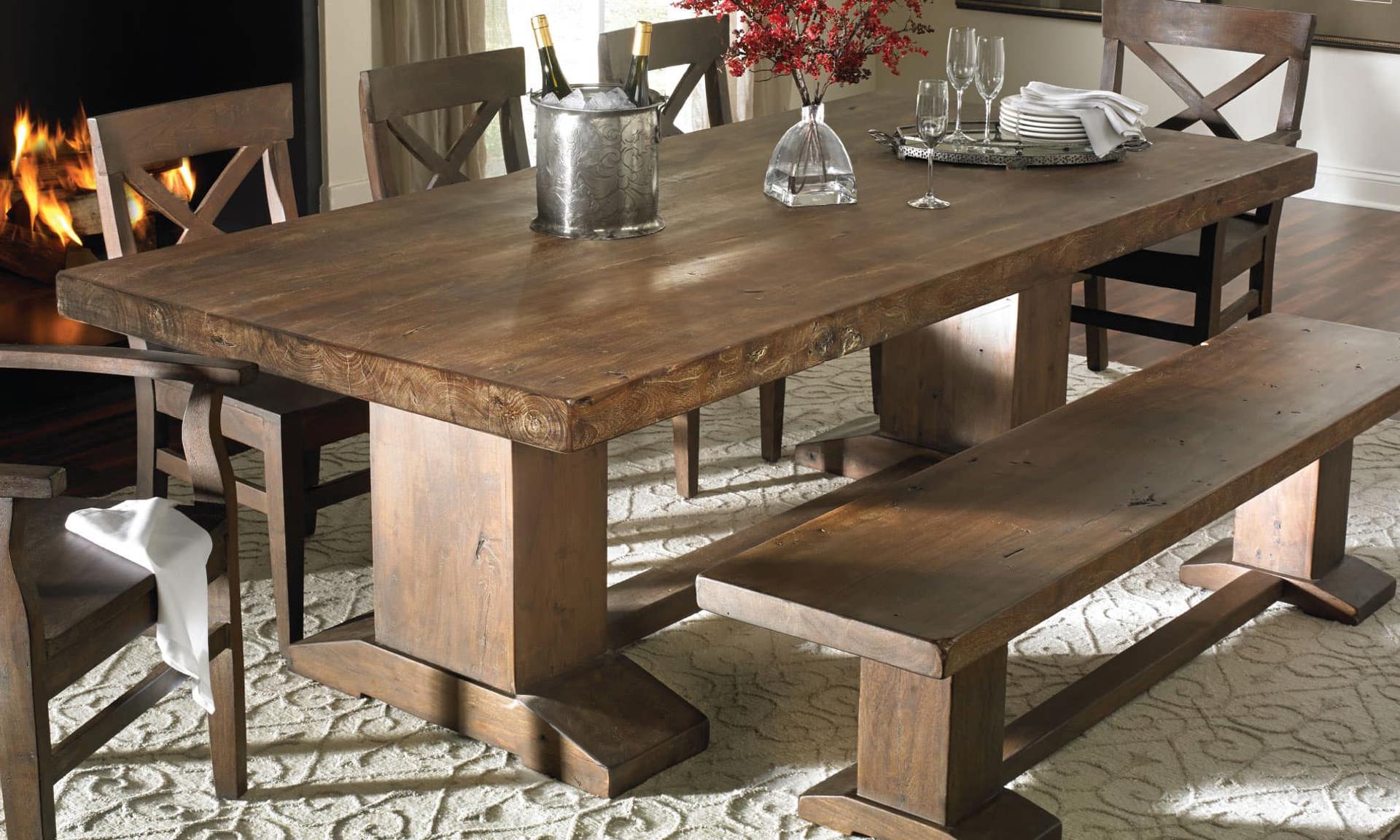 Dining table made of solid wood.