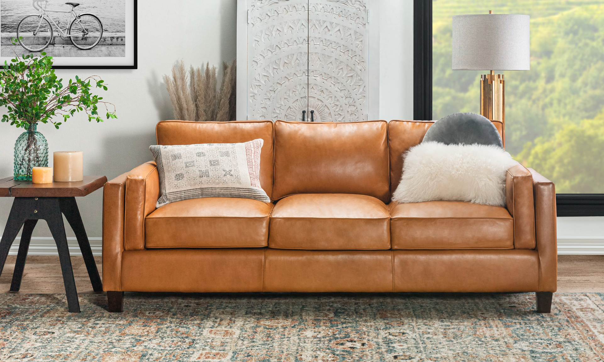 Tan Couch Topper With Orange Tassels | Throwpillow