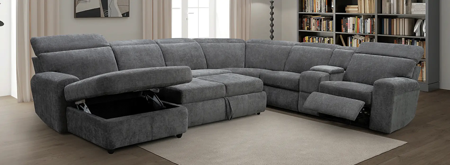 ower Recline & Power Headrest Storage Sleeper Sectional
